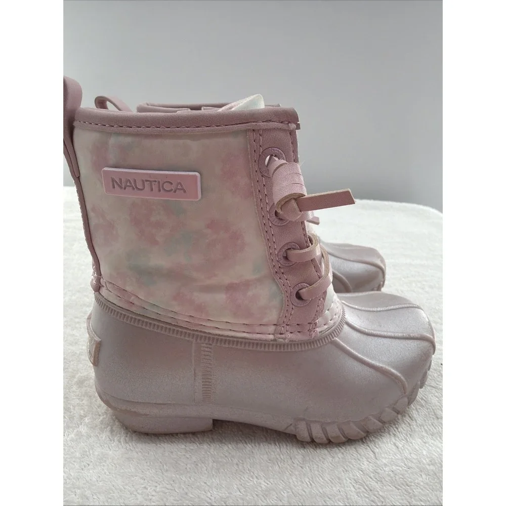Nautica Toddler Girls Waterproof Pink Floral Zip Duck Boot Winter Boots Size 7